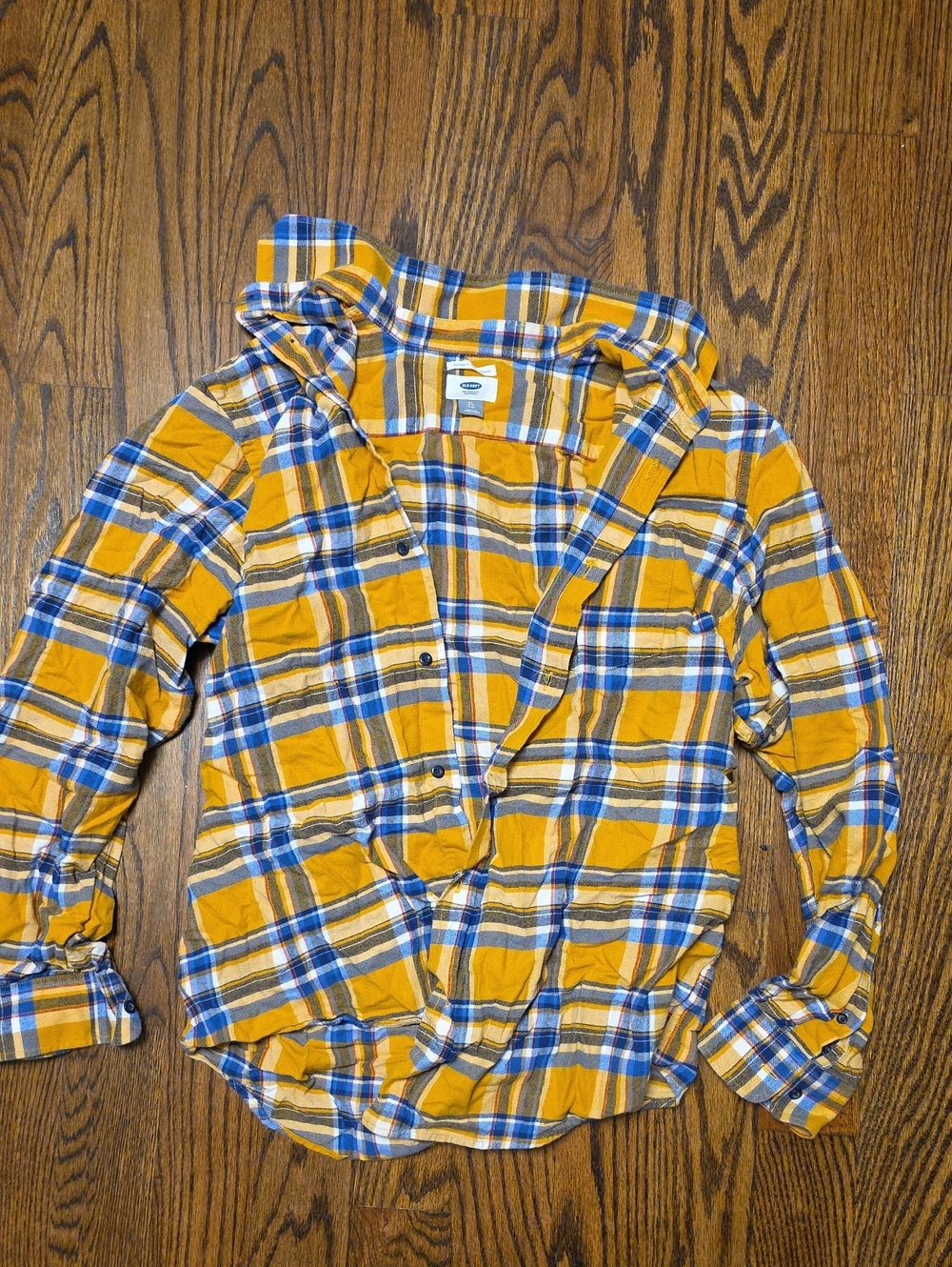Old Navy Yellow Plaid Button-Down Shirt with Blue Accents